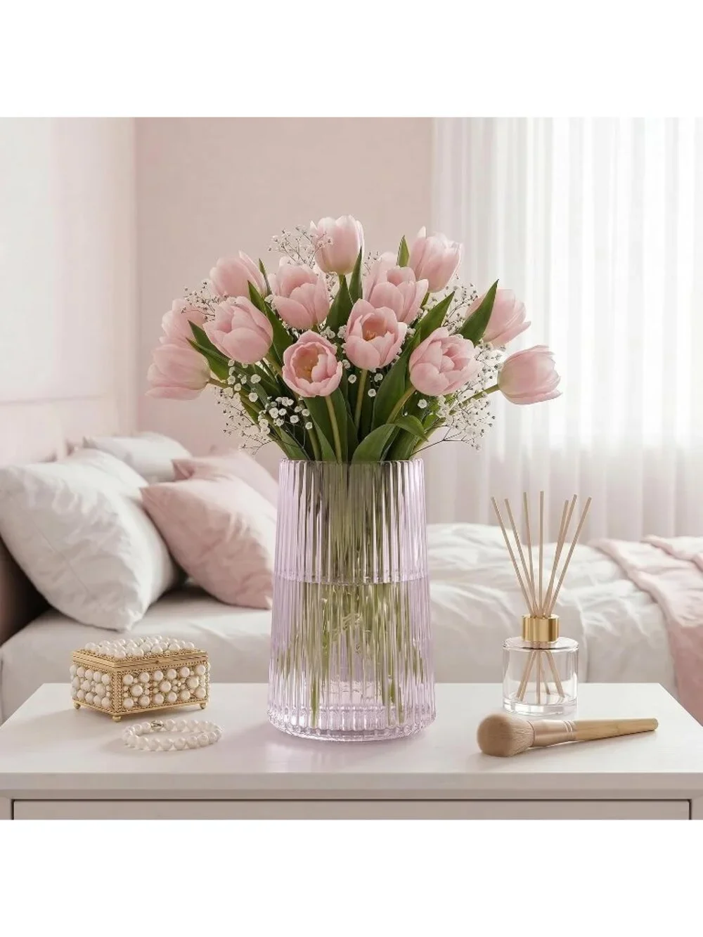 8 Inches Modern Purple Glass Vase Flower Bouquet Living Room Bedroom Home Deco
